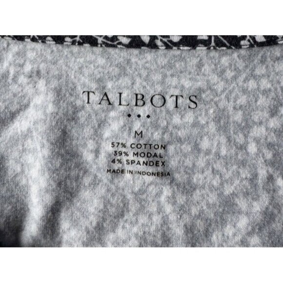 Talbots Woman's Sz M Black and White Tiny Leaves Print Faux Wrap Blouse Top - Picture 4 of 5